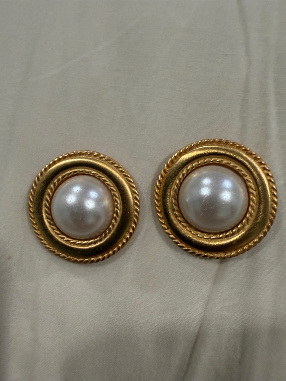 Gold-Tone Clip Earrings with Central Faux Pearl